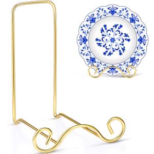 Baderke Wrought Iron Bowl Deep Platter Stand Detachable Metal Scroll Display Rack Easel Metal Bowl Display Stand Decorative Holder Dish Picture Easel(Gold,1 Pcs)