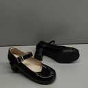 femflame Women's Low Chunky Heel Mary Jane Pumps Ankle Buckle Strap Sweet Round Toe Dress Shoes JK Cosplay Uniform Dress Shoes 8, Black 