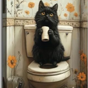 Funny Bathroom Cat Canvas Wall Art Cute Black Cat Get Toilet Paper Sitting on Toilet Painting Picture Wall Decor Poster Print Artwork for lavatory Home Decoration
