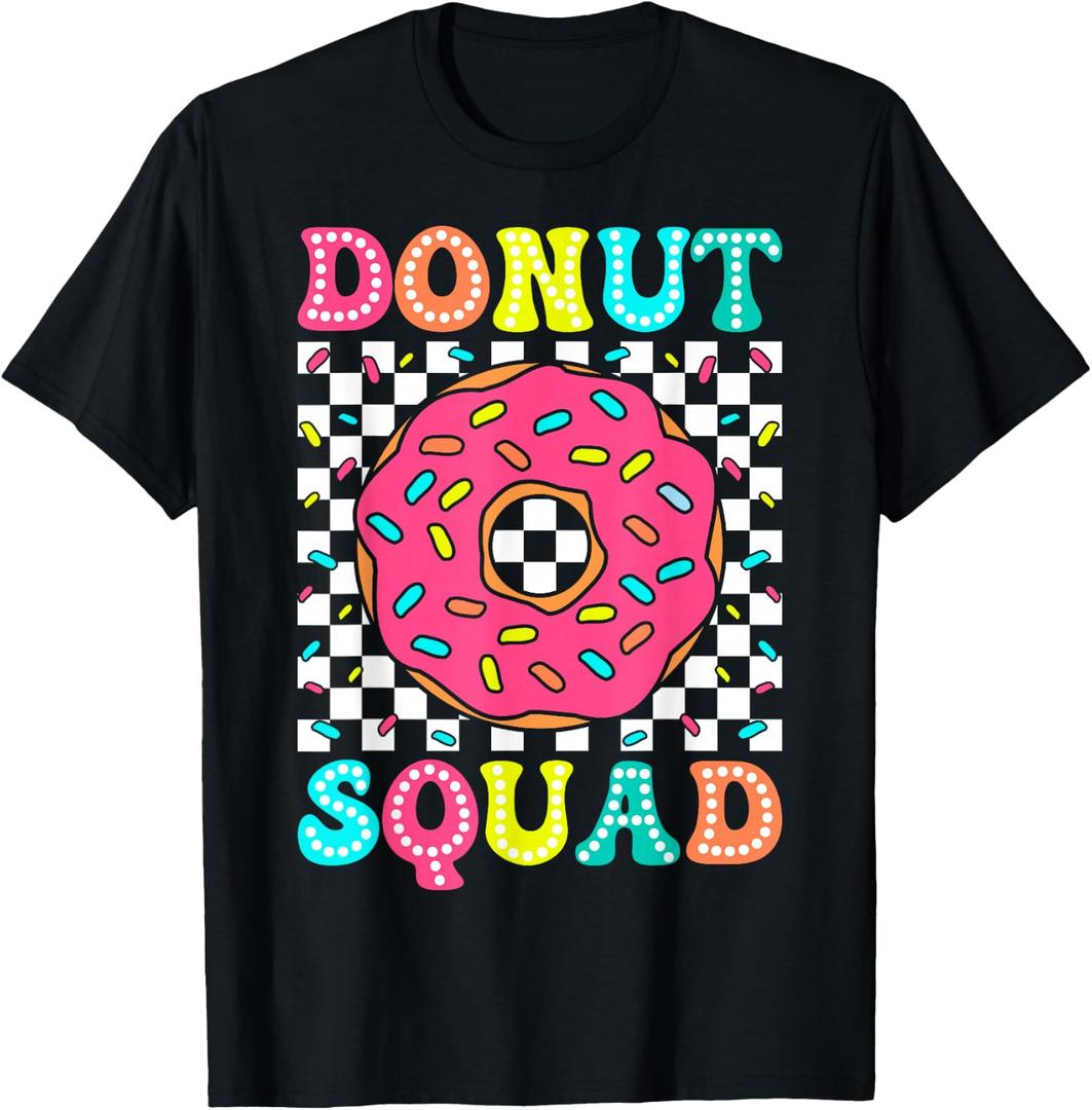 Donut Squad Groovy Donut Lover Birthday Party Girls T-Shirt, Black, Large