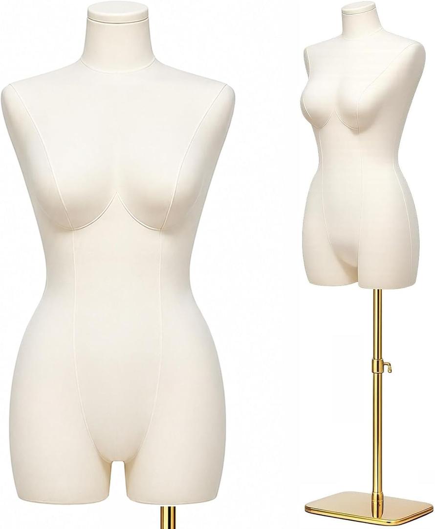 Female Mannequin Dress Form Torso - Fashion Half Body Sewing Mannequin with Adjustable Stand for Clothing Display, Wedding Dress, Boutique & Retail, Maniqui para Ropa, White, 32-24.4-33.5 inches