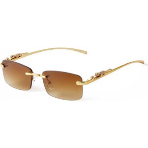 JUDOO Retro Rimless Rectangle Sunglasses for Men Women Trendy Frameless Tinted Lens Eyewear (Gradient Brown)
