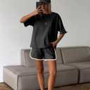 Dqbeng Womens Casual Summer 2 Piece Sets Cotton Short Sleeve Tshirt Matching Shorts Athleisure Set with Pockets (Black)