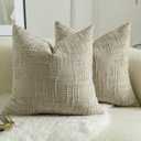MANDIOO Pack of 2 Soft Chenille Textured Throw Pillow Covers Square Accent Solid Decorative Cushion Cover Cozy Farmhouse Pillow Case for Couch Sofa Bed Living Room 20x20 Inch Khaki