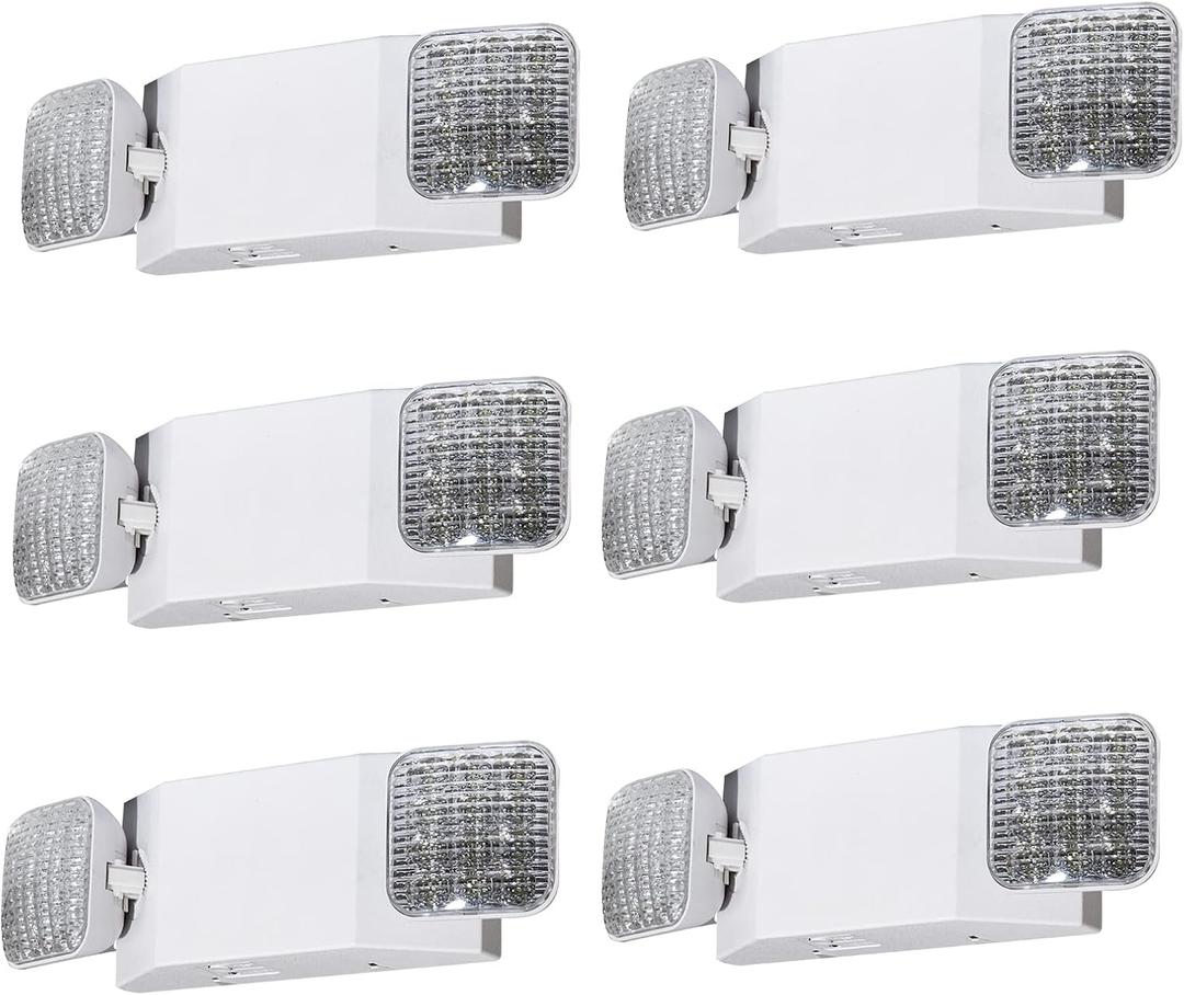 CM MZY Emergency Lights with Battery Backup, Commercial Emergency Lighting Fixtures, Two Adjustable LED Light Heads, 120-277V AC, UL Certified, 6PCS (White)