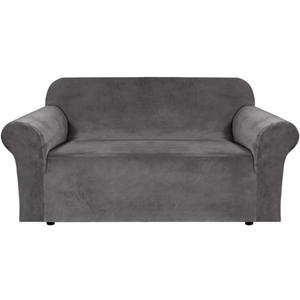 H.VERSAILTEX Stretch Velvet Loveseat Covers for 2 Cushion Couch Covers for Living Room Sofa Covers Slipcovers with Non Slip Bottom, Ultra Thick Comfy Velour (Width 58"-72", Grey)