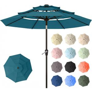 10ft Patio Umbrella, 3 Tier Outdoor Market Table Umbrellas with 8 Fiberglass Ribs and Push Button Tilt, Windproof, Vented Canopy, UV Protection for Deck, Pool, Backyard