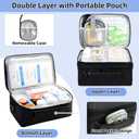 Tesuko Medicine Bag for Traveling with Portable Small Pouch, Double Layer Pill Bottle Organizer Storage Case with Lockable Zippers, Carrying Medication Travel Case with Shoulder Strap (BAG ONLY) Black