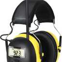 AM/FM Radio Headphones with Digital Display, 30dB AM FM Hearing Protection Safety Ear Muff, Ear Protection Headphone for Mowing, Landscaping, Shooting and Construction Black-Yellow