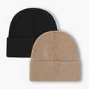 ZOORON 1&2 Unisex Thick Knitted Beanie for Men Women Cuffed Plain Hat Winter Slouchy Ski Beanies Black/Khaki 