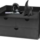 Charmewooden Desk Organizer with Drawers Countertop Drawers Organizer Tabletop Storage Organization Box Home Office Workspace Bathroom Toiletries Supplies (black with shelf)