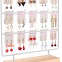 Earring Display Stand for Selling, Wood Earring Rack Tower Display Holder Stand (3 Tier,15 Hooks, White)