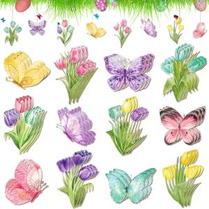 36 Pcs Spring Tree Ornaments: Spring Wooden Flowers Decorations Tulip Butterfly Hanging Decor for Small Tree Home Party