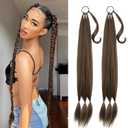 Generic 2PCS Long Braid Ponytail Extension with Hair Tie DIY Wrap Around Synthetic Hairpiece Natural Soft Fluffy Style for Women's Daily Wear - Heat-Resistant Synthetic Fiber - 34 Inches