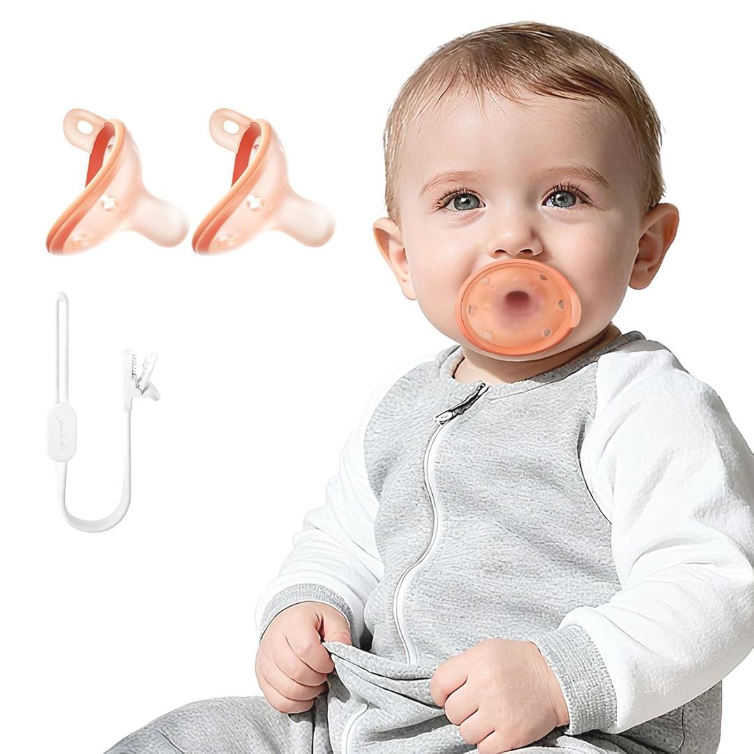 Garkoko 2-Pack Newborn Pacifiers with Clip, 0-6 Months, Breast Like Pacifier for Breastfed Babies, Symmetrical Nipple Design, Non-Touch Face, Food-Grade Silicone, Ultra-Lightweight Binky
