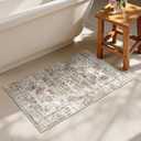 Uphome Boho Bathroom Rugs, Distressed Farmhouse Khaki Bath Mat, Comfy Velvet Small Bath Rugs Non Slip Washable, Vintage Oriental Toilet Rug for Sink Shower Vanity, 20x32 inch (Khaki/Red Brown)