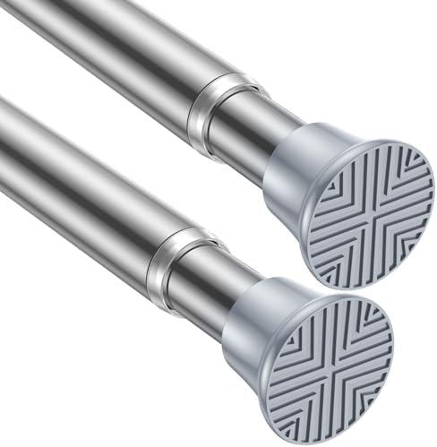 AIZESI Tension Curtain Rod 18-36 inch，2Pcs Adjustable Tension Rod Silver Curtain Tension Rod No Drilling Small Spring Tension Curtain Rod, Silver