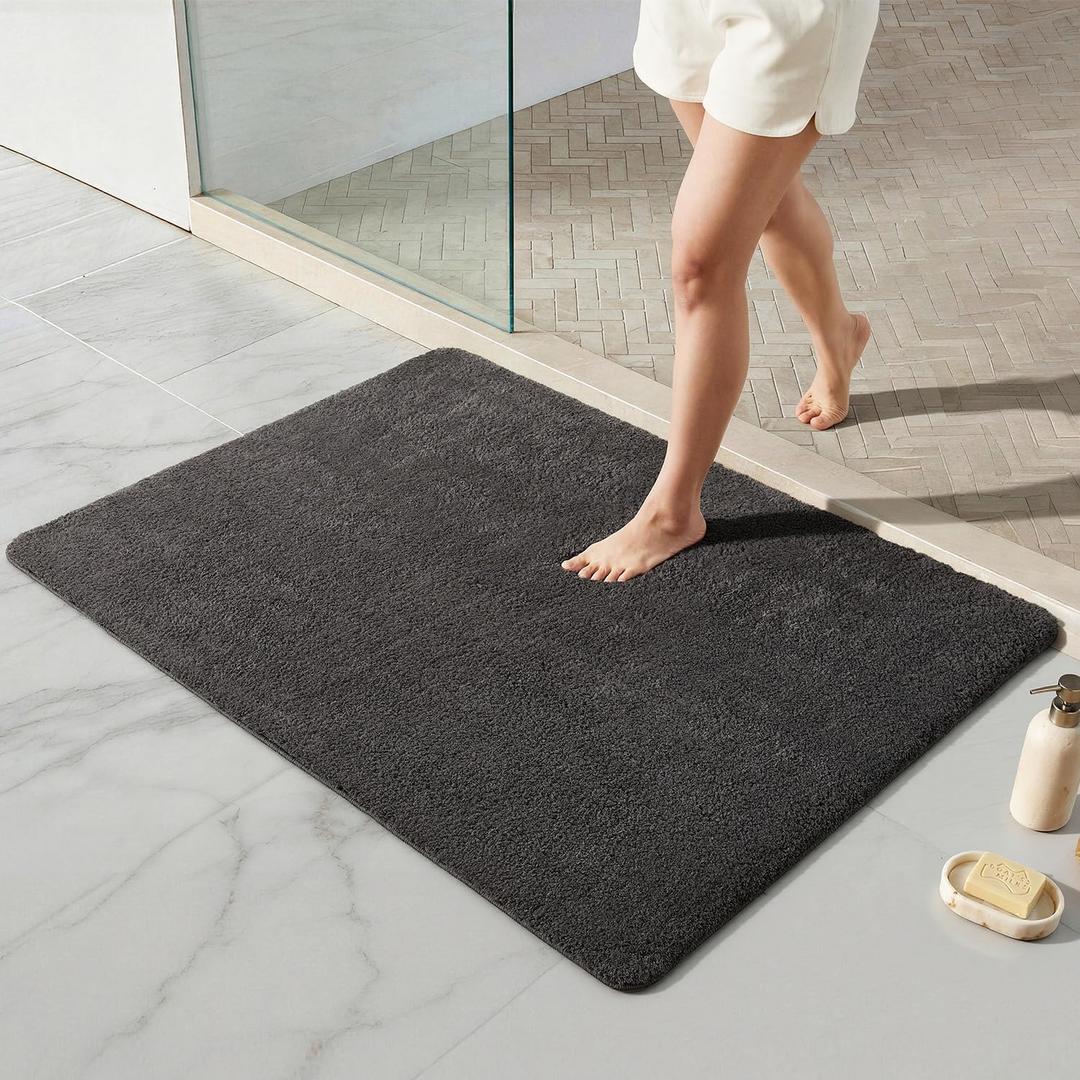 TYUU Large Bathroom Rugs, Ultra Soft Super Absorbent Bath Rugs Non Slip Washable Quick Dry Bath Mat with Rubber Backing for Bathroom Floor, Shower, or Sink, Dark Grey 3' x 4'