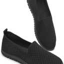 BABUDOG Women's Mesh Flats Shoes Breathable Slip on Shoes Casual Black and White Flats Comfortable Walking Shoes (9.5)