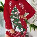Pink Queen Ugly Christmas Sweater Dresses for Women Oversized Turtleneck Pullover Holiday Dress with Pocket (Red)
