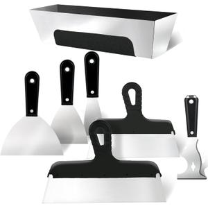 Drywall Knife Set, 7PCS Drywall Tools with Mud Pan, Stainless Steel 2 3 4 6 10 12 Knife Set Putty Knives, Taping Knives, Painter Scraper, 12 Mud Pan, Spackle Tool Kit for Repairing Work