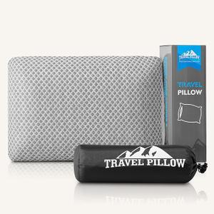 Travel Pillow Memory Foam Pillows, Camping Pillow-Compressible Medium Firm, Breathable Cover, Ideal Backpacking Hiking, Bed Pillows, Airplane and Car (Light Grey, M)