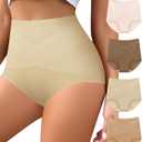 Women's High Waisted Underwear Slightly Tummy Control Cotton Panties Full Coverage Postpartum Briefs 4 Pack (L)