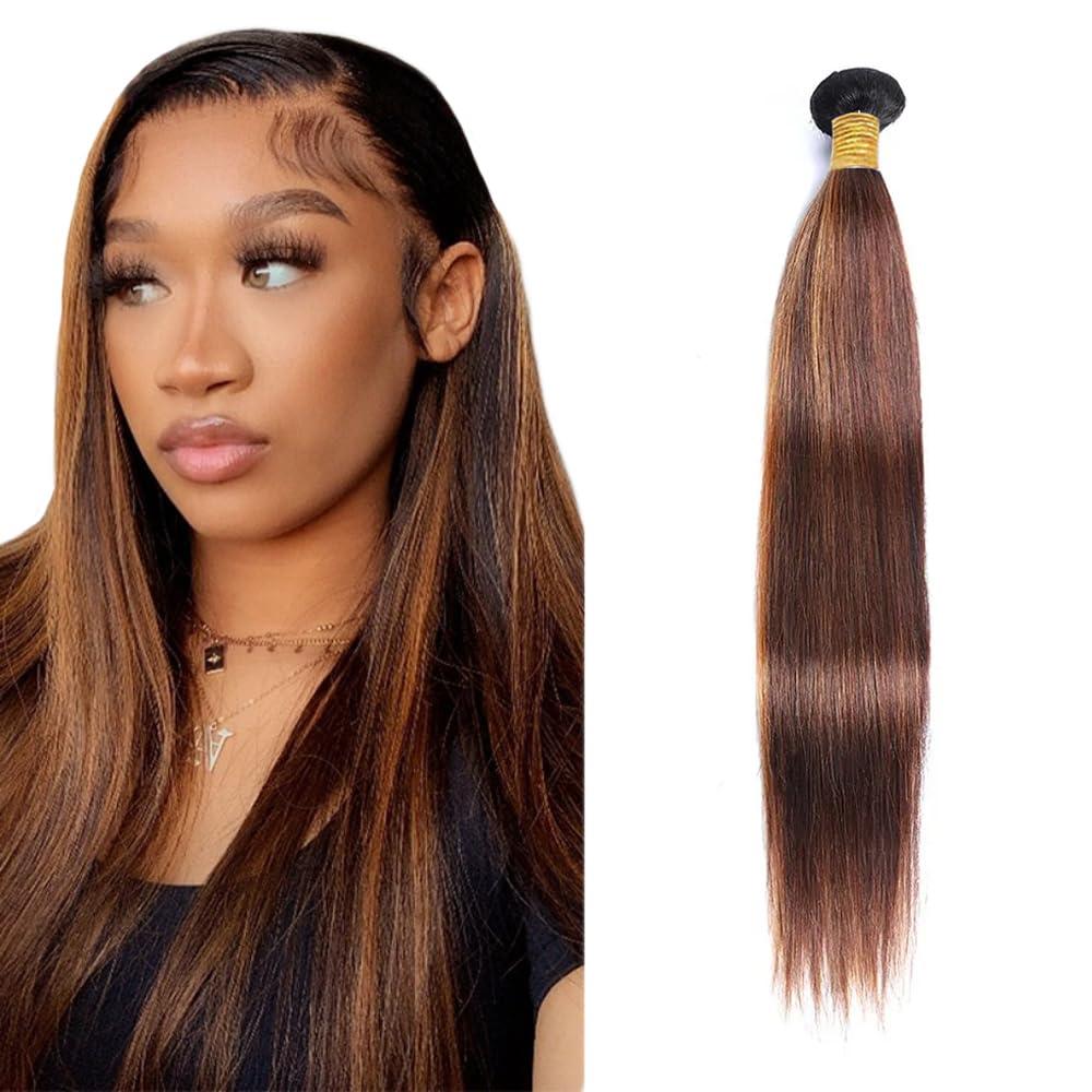 Freiuoke Highlight Bundles Human Hair 4/30 Straight Bundles Brazilian Unprocessed Virgin Hair 1 Bundle 26 Inch