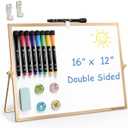TSJ OFFICE Small White Board - 12 X 16 Inches Small Magnetic Dry Erase Board with Hooks for Wall, Desktop Whiteboard Stand 360 Degrees Revolving Double Sided for Office, Home, School, Gold