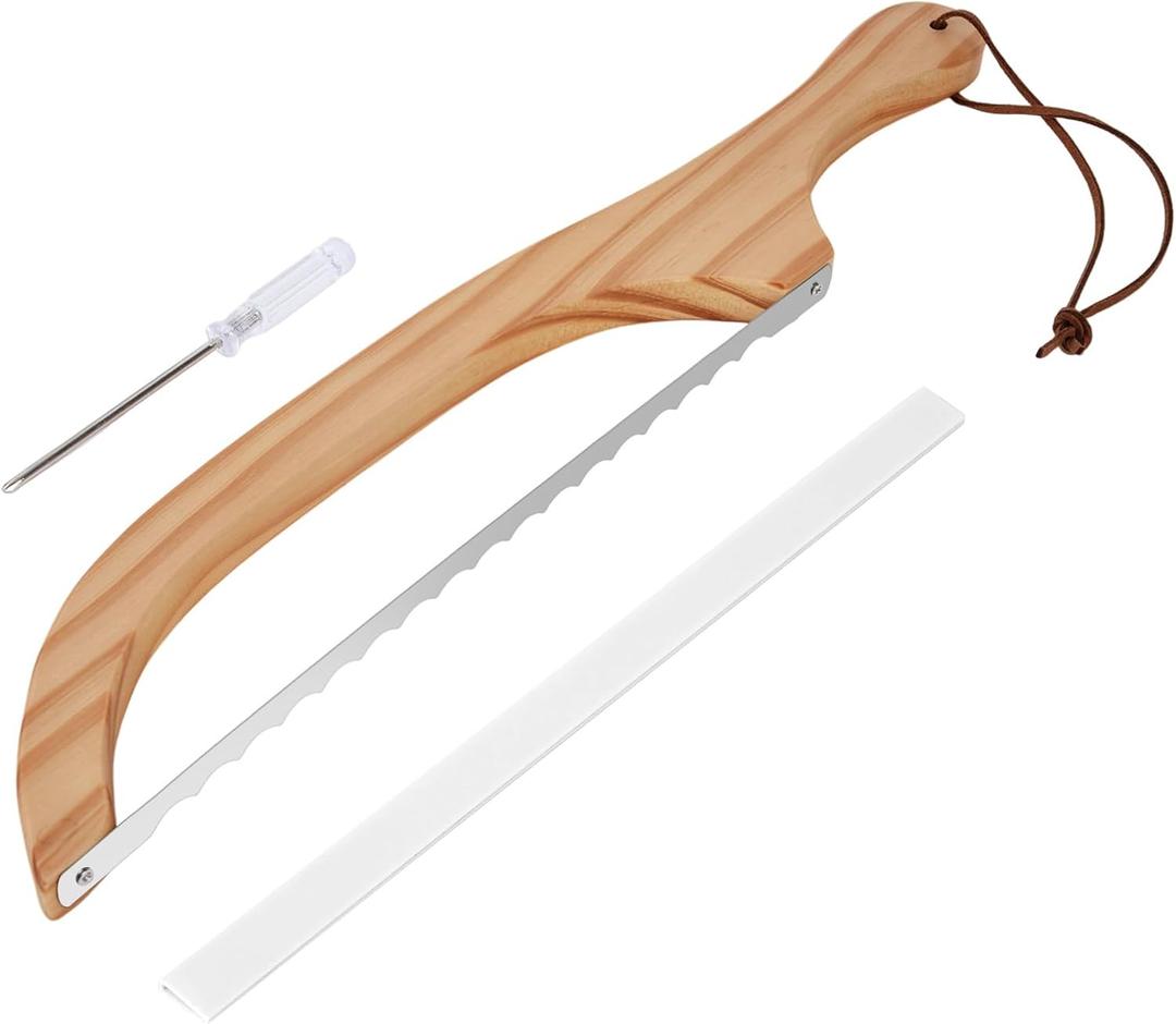 16 inch Wooden Sourdough Bread knife, Serrated Bread Slicer for Homemade Bread, Bagels, and Baguettes
