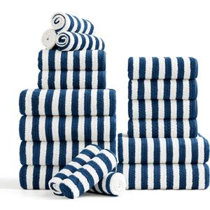 18-Piece Microfiber Bath Towels Set - 6 Bath Sheet, 6 Hand Towels, 6 Washcloths, Soft, Highly Absorbent Bathroom Towel, Quick Dry & Less Lint Shower towel for Bathroom, Hotel, Spa, Dorm-Blueberry