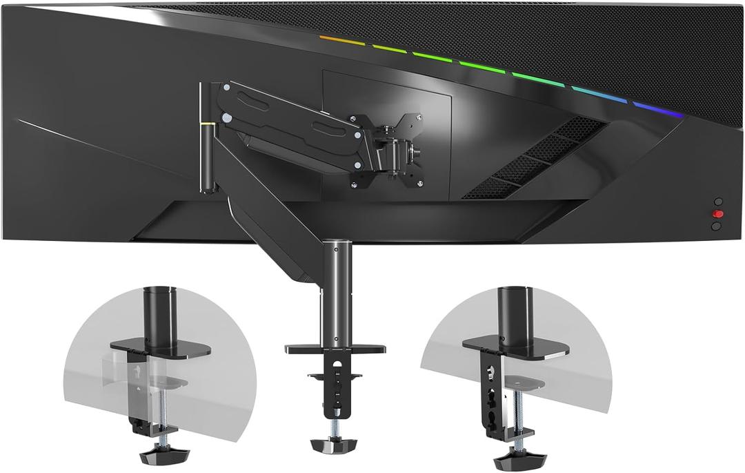 Pholiten Premium Aluminum Heavy Duty Monitor Arm, Ultrawide Monitor Mount with Clamp/Grommet Mounting Base, Adjuastable Gas Spring Arm for up to 43 inchs and 28.6lbs, Black