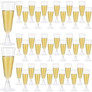 40 Pack Clear Plastic Champagne Flutes 5.5 Oz - Elegant Disposable Toasting Glasses for Wedding, Party, Birthday, Graduation Decorations & Celebrations