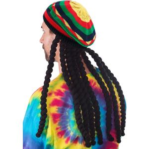 DIYDECAL Rasta Beanie Hat with Dreadlocks Wig Costume Dreads Hats (One Size, Colorful1)