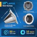 SH101300 10inch Led Pool Lights for Inground Pools, 50FT LED Pool Light for 10 inch Wet Niche, Underwater Swimming Pool Light for Inground Pools, Input AC120V, RGB, Remote Control.