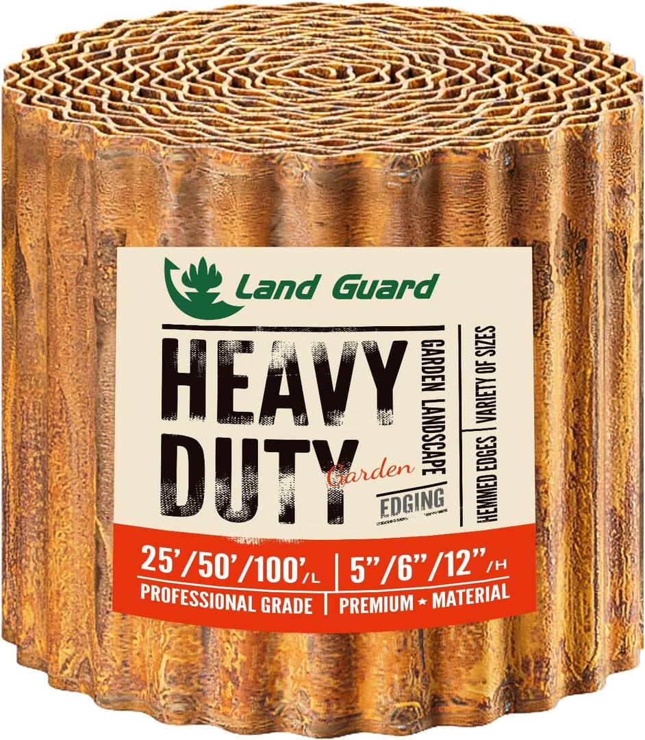 Land Guard Corrugated Garden Edging Border, 12" x 50' Landscape Paver Edging, Tall Landscape Edging, Fence for Garden, Flower Bed, Lawn and Landscape Edging (Rusty)