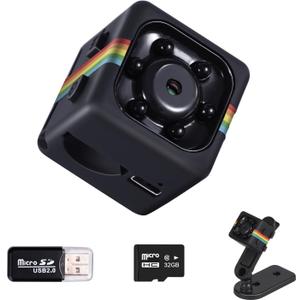 Spy Camera, No WiFi Security Camera with 32GB TF Card, 1080P FHD Mini Cameras with 360 Rotation Bracket, Small Cameras for Home/Indoor/Outdoor Security(Black)