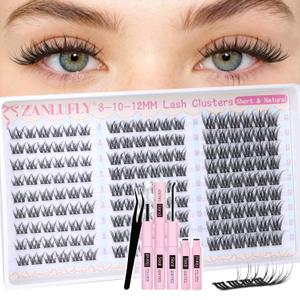 8-10-12MM Short Lash Clusters Kit Natural Cluster Eyelash Extensions Kit Wispy Eyelash Clusters Kit C Curly Lash Extensions 162pcs DIY Individual Lashes Pestaas Postizas Naturales by ZANLUFLY