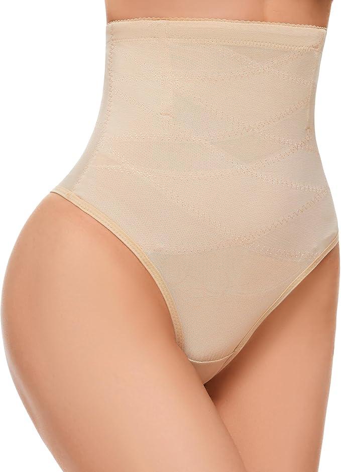 SIMIYA Thong Shapewear Tummy Control for Women High Waisted Stay-Put Body Shaper Girdle Compression Shapewear Thong, Small