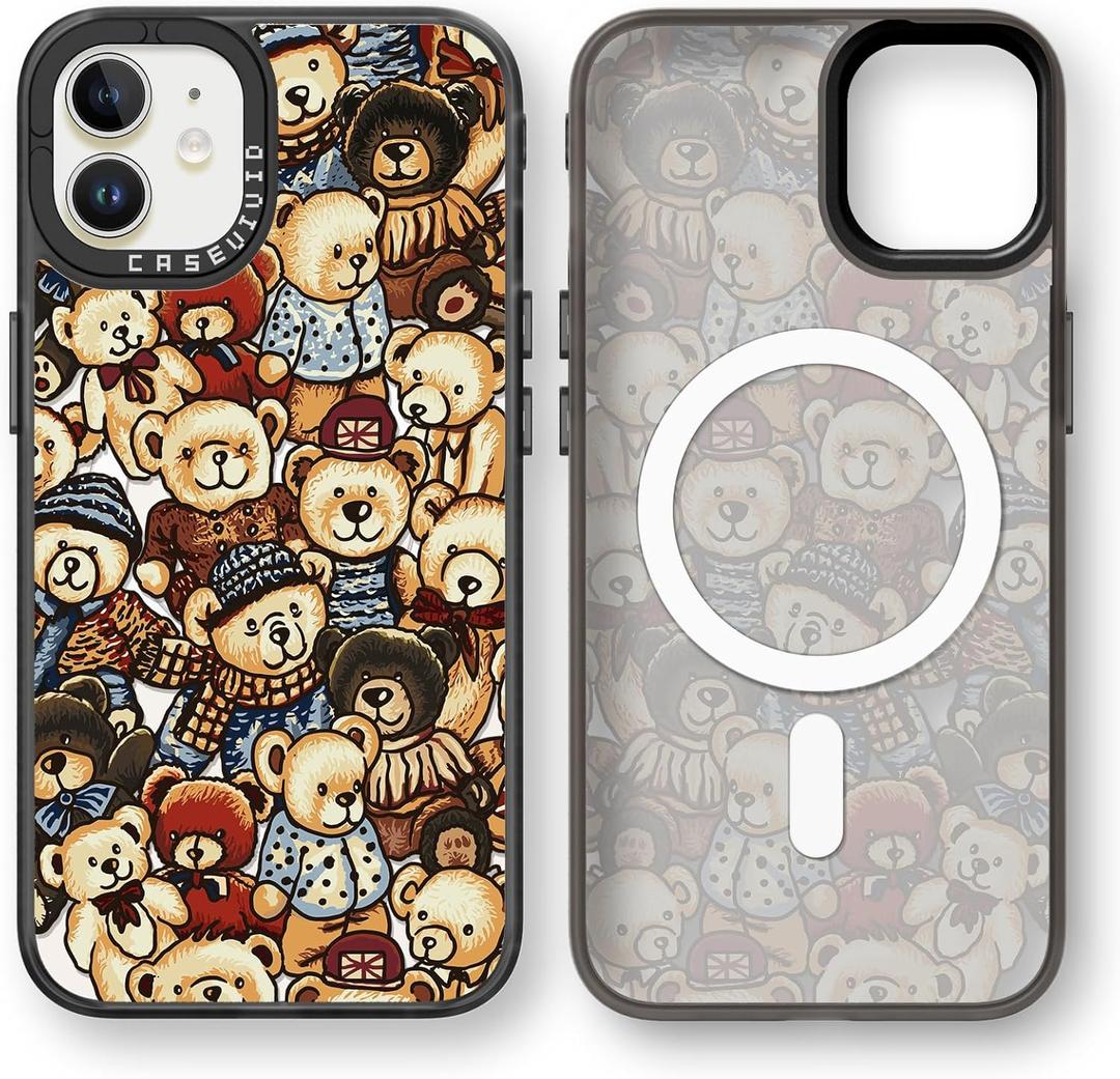 Magnetic for iPhone 11 Magsafe Case Cute Aesthetic - Durable Fashion Funny Phone Case - Girly Bear Pattern Print Cover Design for Woman Girl 6.1 inches Black