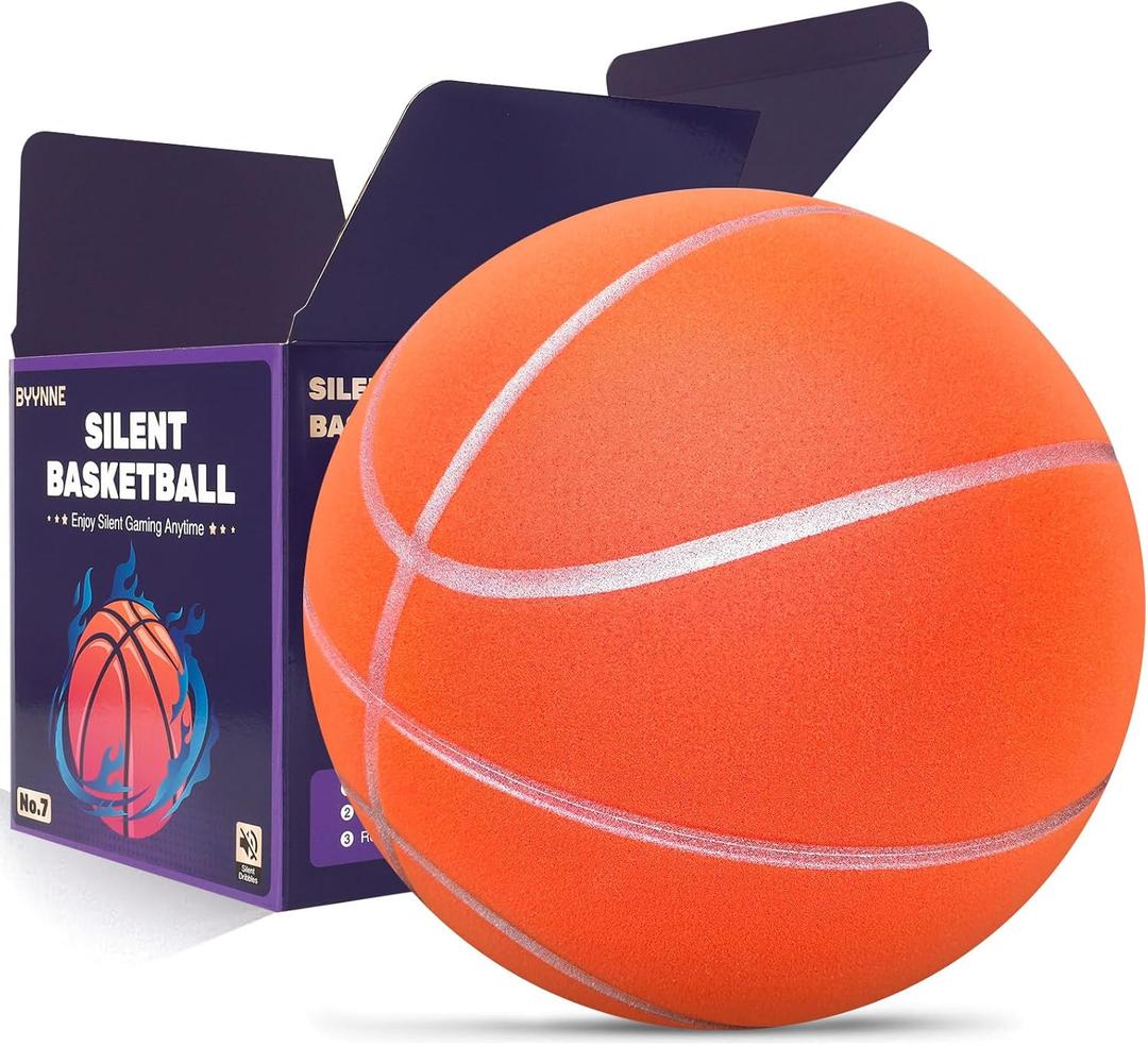 Silent Basketball Size 7 (29.5")  Noiseless Indoor Basketball for Quiet Dribbling and Indoor Training, Pro Grooved Airless PU Foam Basketball  Real Feel Higher Bounce Quieter (Orange)