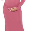 Yousify Womens Scoop Neck Maternity Maxi Dress Split Long Sleeve Slim Fit Split Casual Pregnancy Clothes for Baby Shower (Large, Dark Pink)