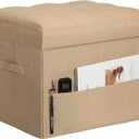 BelugaHelper Ottoman with Storage, Small Storage Ottoman Foot Rest with Thicker Foam Padded Seat. Foldable Linen Cloth Foot Stool for Living Room Bedroom, Holds Up to 300 lbs, 17x13x13IN(Beige)