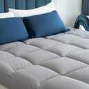 Cooling Mattress Pad Extra Thick Bed Topper Plush Pillow Top Hotel Quality Down Alternative Mattress Topper for Queen Bed, Queen Size, Grey (Deluxe - Neutral Grey)