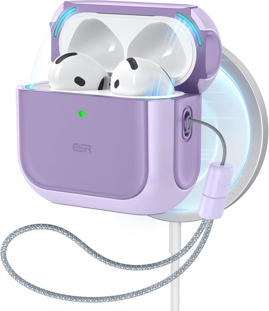 ESR for AirPods 4 Case, Compatible with AirPods 4th Generation Case (2024) (USB-C), Compatible with MagSafe, Drop Protection Cover with Lanyard, Magnetic Lid Lock, Orbit Hybrid Series, Purple
