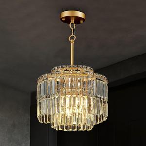 Modern 12.8“ Gold Crystal Chandelier Ceiling Light Fixtures for Dining Room Luxury Glam 4-Light Crystal Chandeliers Lighting for Bedroom Entryway Hallway Living Room Kitchen Island Foyer