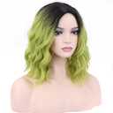 MAGQOO Green Wig for Women Green Wig Short Curly Wavy Hair Wig Dark Roots Two Tones Middle Part Synthetic Heat Resistant