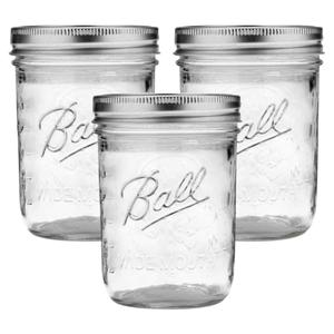 3 x Ball Wide Mouth Glass Mason Jars with Lids and Bands, Used for Canning, Pickling, Juice, Jam, Jelly, Pint Size 16 Ounce (Pack of 3)