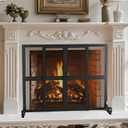 Fireplace Screen with Sliding Doors, 37.8" W x 30.7" H Handcrafted Wrought Iron Fire Spark Guard Fire Place Gate Protector for Living Room, Children and Pet Safety(Large)