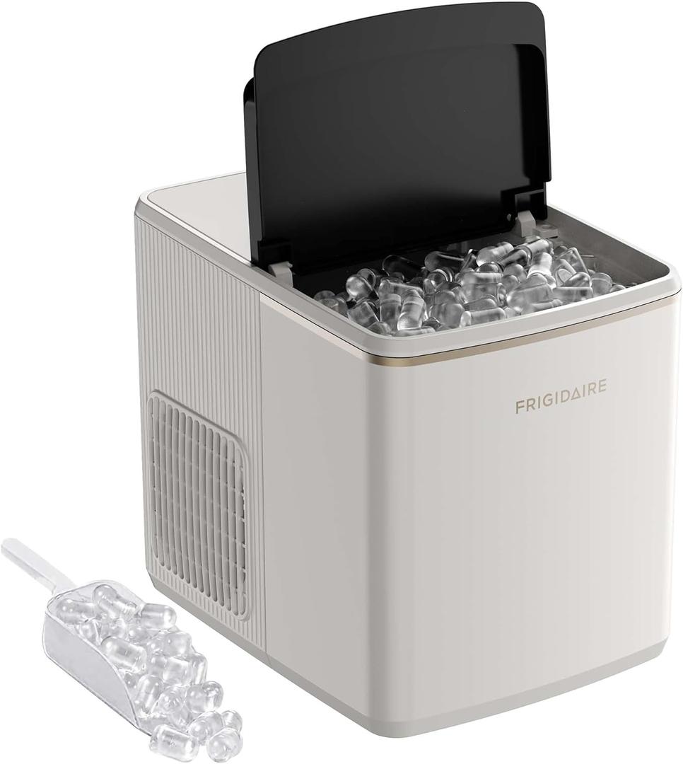 Frigidaire, Countertop Ice Maker, 26 lbs per Day Fast Bullet Ice Making Machine with Touch Display, 9 Pieces in 715 Minutes, Portable Ice Machine for Home Kitchen, Office & RV, Pearl